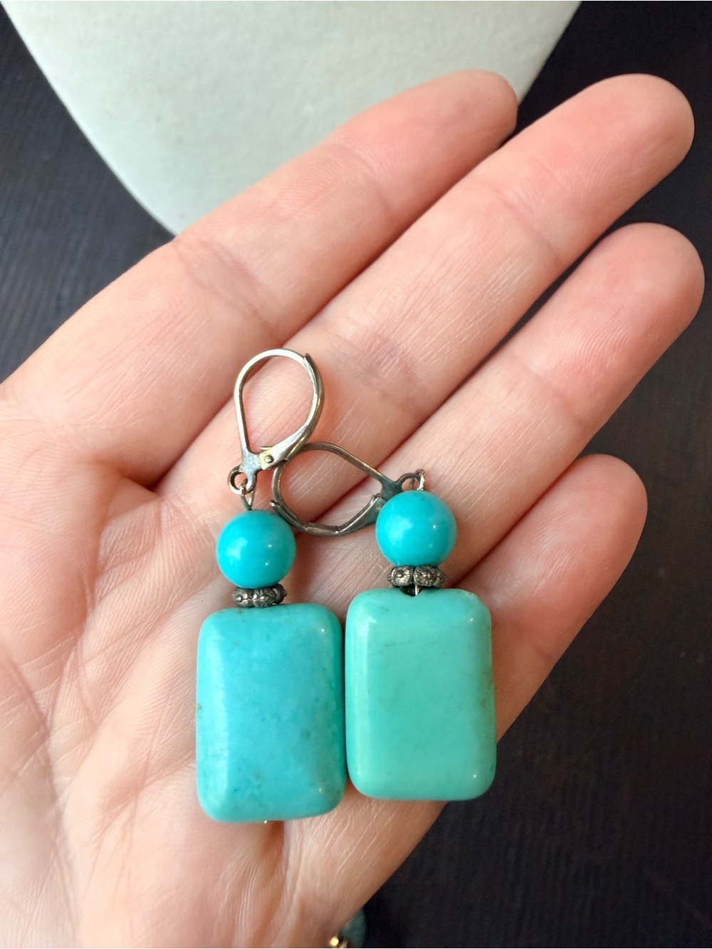 Turquoise Bead Drop Earrings - Blue Green Stone
